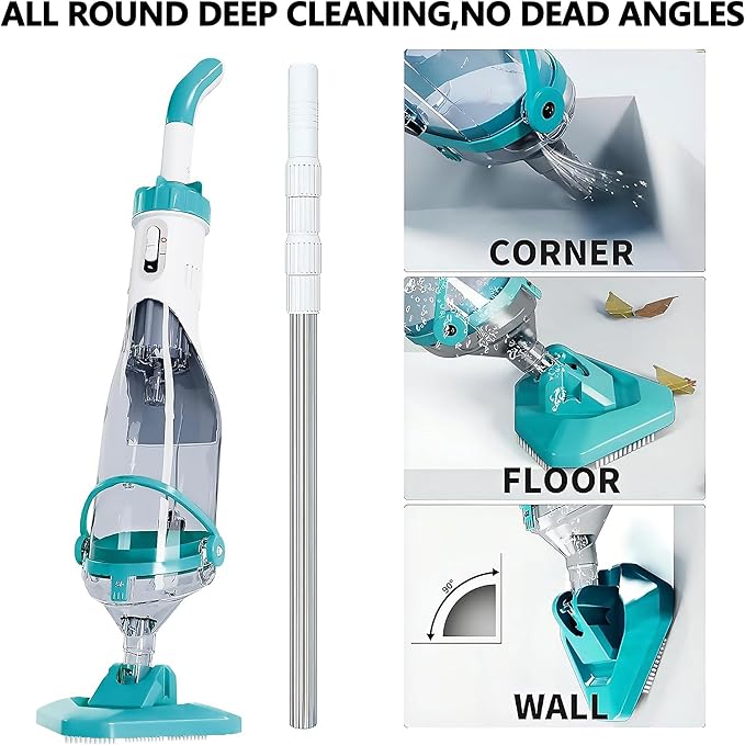 Handheld Spa Hot Tub Vacuum- Cordless Above Ground Pool Cleaner with 60" Extendable Pole, 60 Mins Running Time, 19 Gallons/Min Powerful Suction, Ideal for Cleaning Debris and Sand Underwater