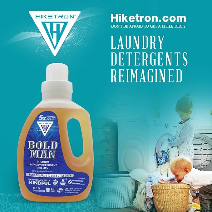 Hiketron Bold Man Liquid Laundry Detergent, 5x Ultra Concentrated, Tough Stains Remover Washing Detergent, Long Lasting Masculine Scent (80 Fl Oz, Pack of 2)