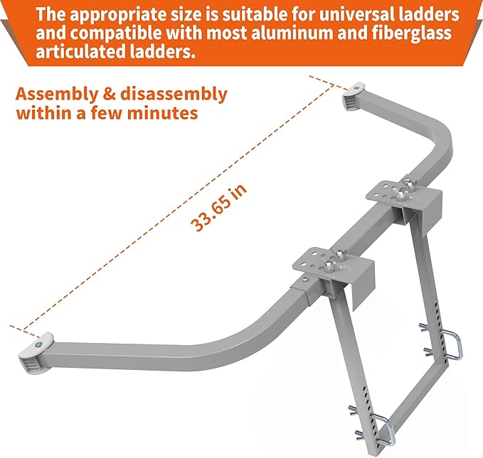 Ladder Stabilizer for Gutter Cleaning Tools and Wall,Heavy Duty Roof Ladder Hooks Steel Extension Ladder stabilizer with Ladder Accessory,Ladder Standoff with Anti-Slip Rubber Feet (Silver Gray)