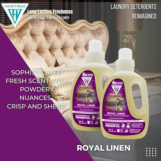 Hiketron Royal Linen Liquid Laundry Detergent, 5x Ultra Concentrated, Tough Stains Remover, Long Lasting Scent (80 Fl Oz, Pack of 2)