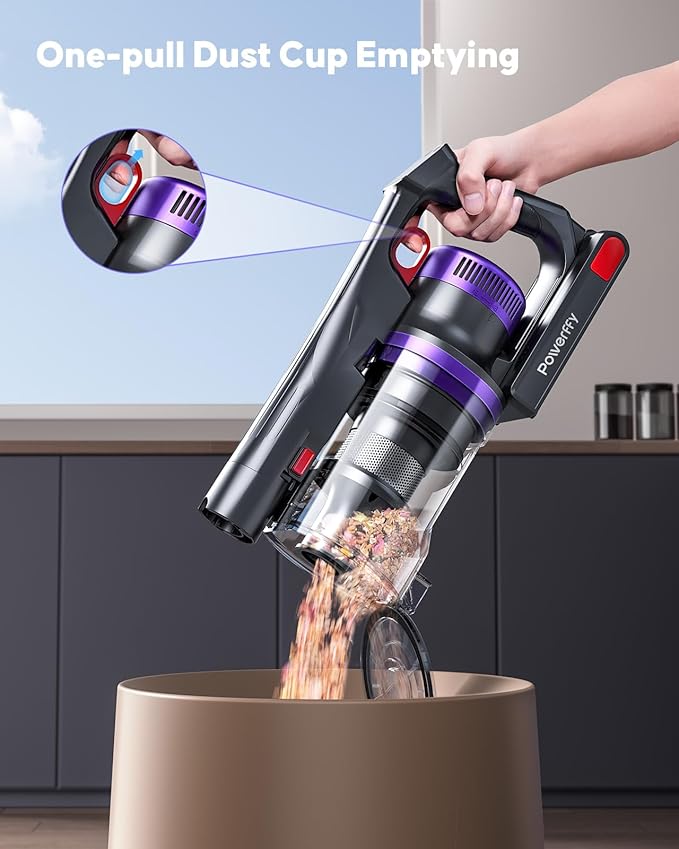 Cordless Vacuum Cleaner, 45KPa 600W Powerful Stick Vacuum for Home, 60Mins Runtime, 1.8L XL Dust Cup One-Touch Empty, Green LED Anti-Tangle Brush & Fragrance, for Pet Hair Carpet Hard Floor