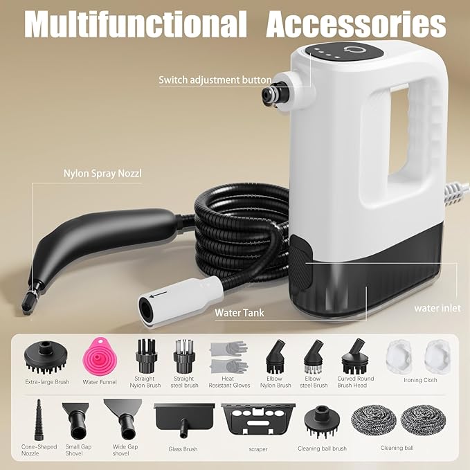 Handheld Steam Cleaner 15s Instant Heat-Up 400ML Tank Lightweight Portable Steam Cleaner for Home, Kitchen, Bathroom, Floor (White)