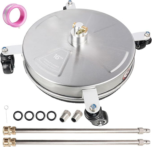 Hourleey 16" Pressure Washer Surface Cleaner, Stainless Steel Surface Cleaner with 4 Wheels for Concrete, Patio, Sidewalk, Deck, Pathway 1/4" Quick Connector, 2 Extension Wand, 4000 PSI
