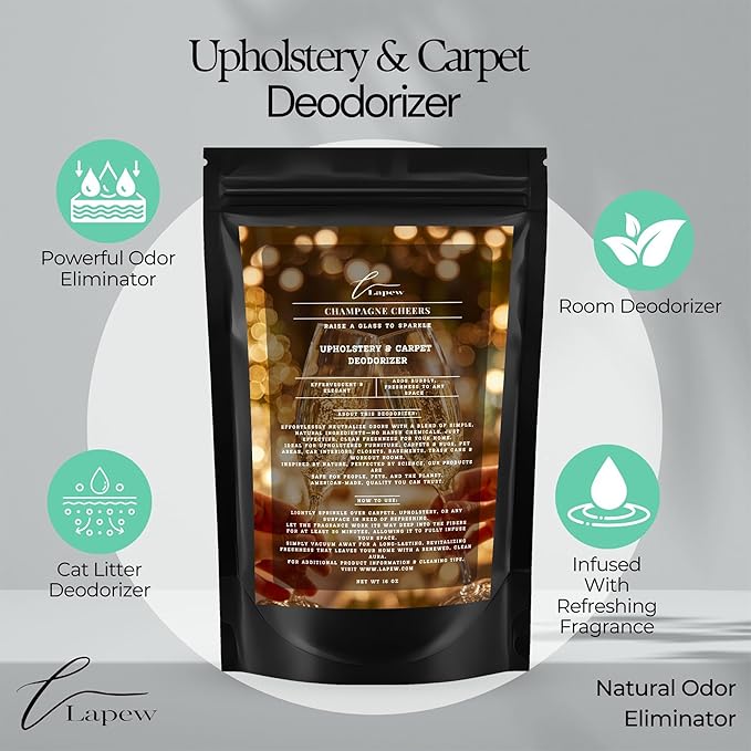 Lapew Champagne Cheers Scented Cleaning Bundle | Carpet Deodorizer Powder (16 oz) & Mop Soap Concentrate (36 oz) | Pet-Friendly Odor Eliminator