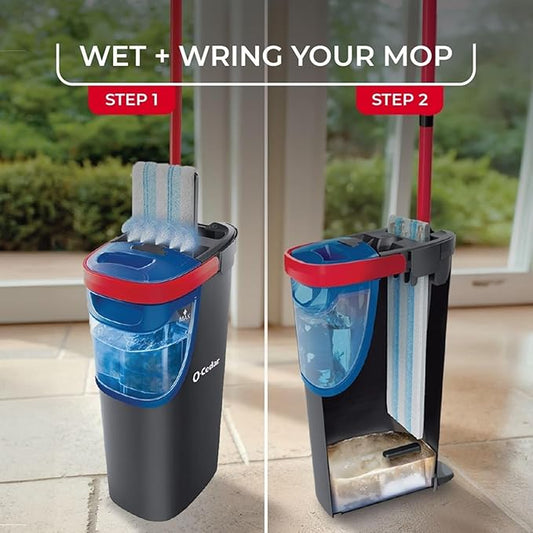 O-Cedar H2prO Flat Mop System with 2 Mop Head Refills | Quick Cleaning Tool | Clean with Clean Water | Machine Washable Reusable Microfiber Mop Pad | Safe on Wood Floors, Vinyl,Tile, Baseboards, Walls