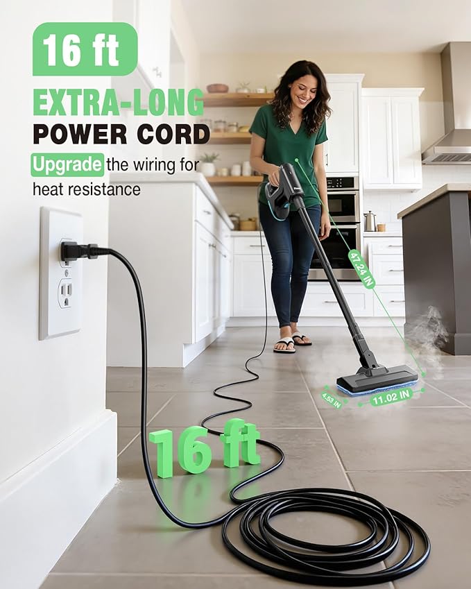 Heavy Duty Steam Mop for Floor Cleaning, 14-in-1 Lightweight Detachable Handheld Steam Cleaner with Multi-Purpose&Powerful, No-Chemical Floor Steamer for Home|Hardwood|Grout|BBQ|Window(Black)
