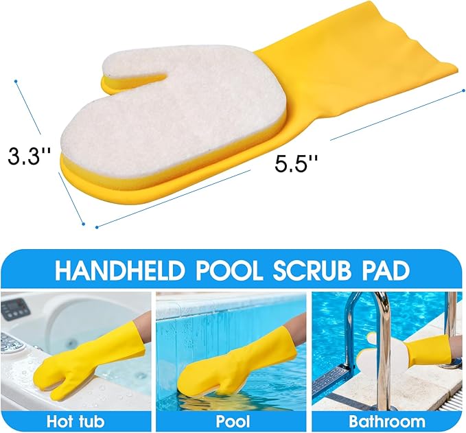 5-in-1 Spa Cleaning Set - Hot Tub Small Pools Maintenance Accessories Kit - Skimmer Net, Round Brush, 2ft Pole, Scrub Glove and Scum Absorber