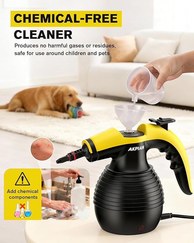 Handheld Steam Cleaner, 1050W Multipurpose Portable Steam Cleaner with 10 Accessories, Chemical-Free High Pressure Steamer for Tile, Grout, Floor, Kitchen, Bathroom, Car Interior, Windows
