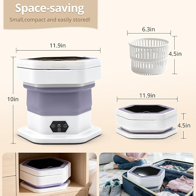 Portable Washing Machine, 16L Upgraded Mini Washer with Spin Basket Laundry Machine for Baby Clothes, Underwear, Socks; Ideal for Travel, Dorms, Camping (purple)