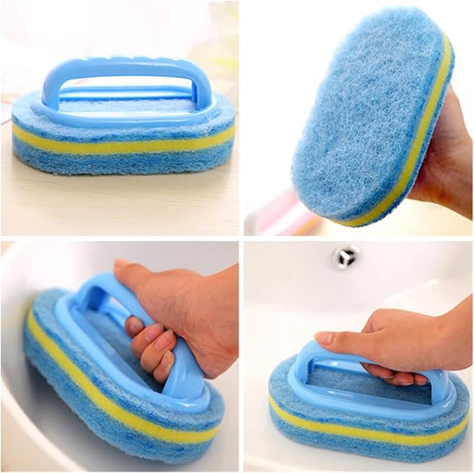 Kitchen Cleaning Bathroom Glass Wall Cleaning Bath Brush Handle Sponge Bath BottomBathtub Ceramic Cleaning Tools, Blue