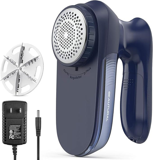 BEAUTURAL Fabric Shaver and Lint Remover, Portable Sweater Defuzzer | AC Adapter or Battery Powered, 2 Speeds, 1 Replaceable 6-Leaf Blade, Powerful & Efficient for Couch and Furniture by BEAUTURAL