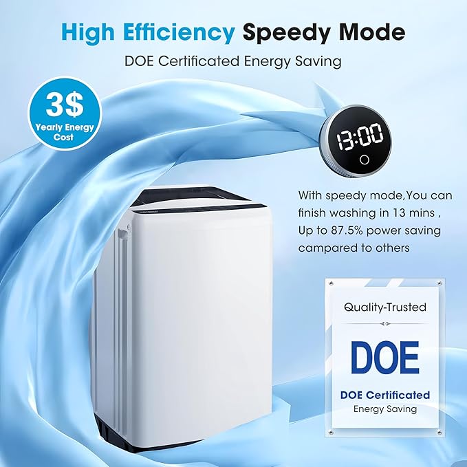 Portable Washing Machine -Compact Home Laundry Washer for Apartment,10 Wash Programs, 6 Water Level, Top Load, Full Automatic, Small Clothes Washer with Drain Pump for Bathroom, Dorms,RVs,White
