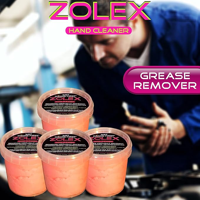 Zolex Water Activated Cherry Hand Cleaner for Hard Working Hands | Stain Remover for Heavy Duty Workers | Grease Remover for Mechanics and Industrial Workers - Non-Toxic Petroleum Free (Starter Pack - 4 Personal-Sized Tubs)