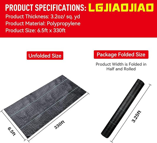 6.5ftx330ft Weed Barrier Landscape Fabric Heavy Duty, Weed Block Gardening Ground Cover Mat, Weed Control Garden Cloth, Woven Geotextile Fabric for Underlayment, Commercial Driveway Fabric