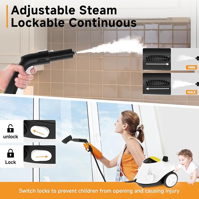 Steam Cleaner, 2000W Portable Household Steamer with 27 Accessories,Steamer for Cleaning with 6M Extra-Long Power Cord,Suit for Floor,Tile, Carpet, Furniture, Upholstery, Grout, Kitchen, Car (white)