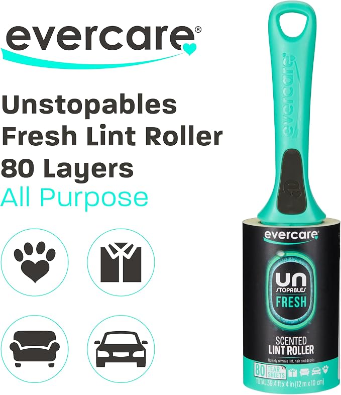 Evercare with Unstopables Fresh Scent All-Purpose Lint Roller, 4-Pack, 80 Layers Per Roller, Total 320 Sticky Sheets, Pet Hair & Lint Remover - Image 3