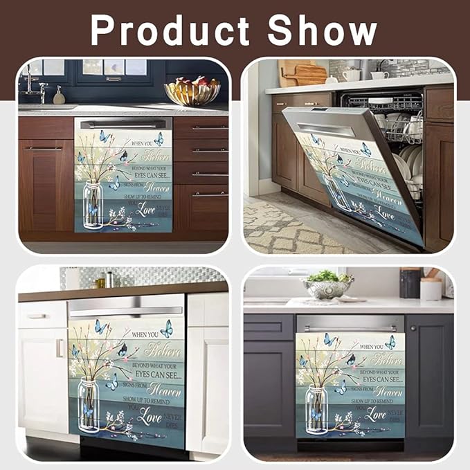 Floral Butterfly Dishwasher Magnet Cover -When You Believe Beyond What Your Eyes Can See Decals Magnetic Decoration,Flower Vase Dishwasher Magnets Decal for Home Kitchen Appliance Decor 23"x17"
