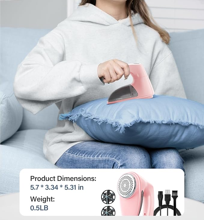 Bymore Fabric Shaver, Lint Shaver, Sweater Shaver for Clothes, Pink | Large 65mm head and six-leaf blades cover more area in fewer passes for fast, even care on sweaters, couches and furniture - Image 6