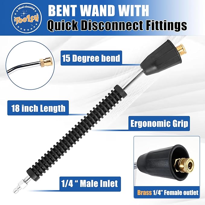 TOOLCY Pressure Washer Gun with Extension Wand, High Power Washer Gun with 3/8" Swivel Plug & M22-14mm Male Fitting, 1/4" Quick Connect Curved Wand for Car Wash, Compatible with Foam Cannon, 5000 PSI