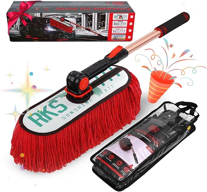 Car Duster Exterior Scratch Free Extendable Handle,Wax Cotton Hair Brush Kit forTruck,SUV,RV and Motorcycle,Duster for Cleaning，No Lint（Sunshine State Designer License Plate）