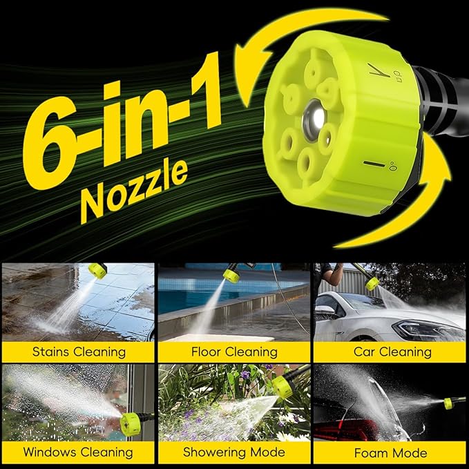 Cordless Pressure Washer Gun: 1200 PSI Portable Electric Washer for Vehicle, Driveway & Deck - Ergonomic Handle Design with 30min Runtime & 6-in-1 Nozzle