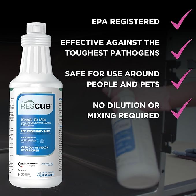 REScue One-Step Ready-to-Use Disinfectant Cleaner & Deodorizer ?€? For Veterinary Use, Animal Shelters, Pet Foster Homes, Kennels, Litter Box ?€? 32 Ounce RTU (Spray Nozzle NOT Included)