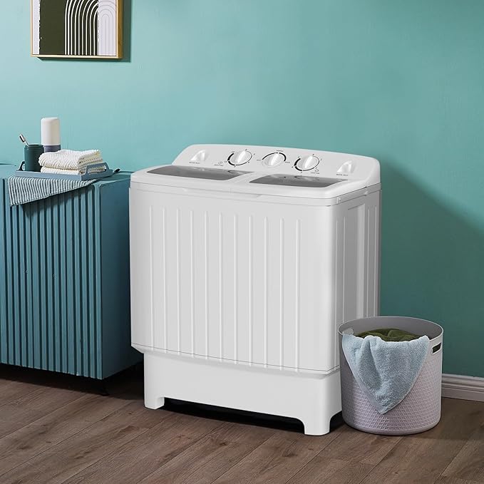 LDAILY Portable Washing Machine, 20lbs Compact Twin Tub Washer and Spinner with Drain Pump and Deep Cleaning, Mini Laundry Washing Spinning Combo for Apartment, RV, Dorm, Camping (White & Grey)