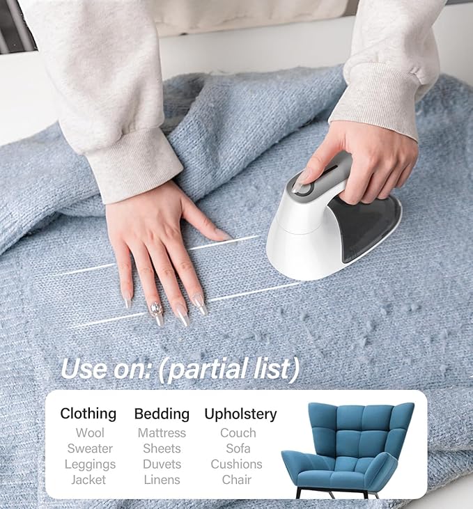 Bymore Fabric Shaver, Lint Shaver, Sweater Shaver for Clothes, White | Large 65mm head and six-leaf blades cover more area in fewer passes for fast, even care on sweaters, couches and furniture - Image 5