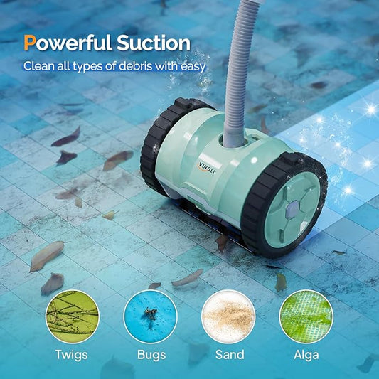 (2025 Upgrade) VINGLI Pool Vacuum Cleaner, Suction Side Wall-Climbing Sweeper for Ground&Inground Pools, Automatic Pool Vacuum with 39.6ft Tangle-Free Hose (Mint Green&Gray)