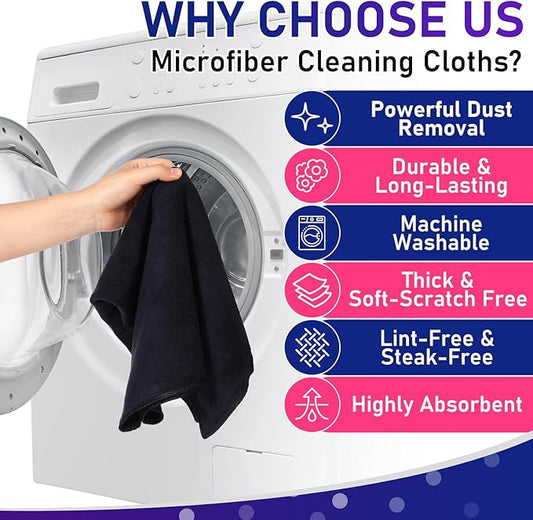 12 Pcs Extra Large Microfiber Cleaning Cloths Bulk 30 x 20 Washable Reusable Microfiber Rags Absorbent Cleaning Towels for Floor Glass Window Car Kitchen Bathroom House(Black)