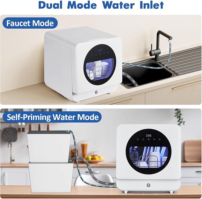 Dishwasher Countertop Compact Portable Dishwasher with 6 Washing Programs 5.3L Water Tank Hot Air-Dry Function 24H Delayed Start Function LED Light