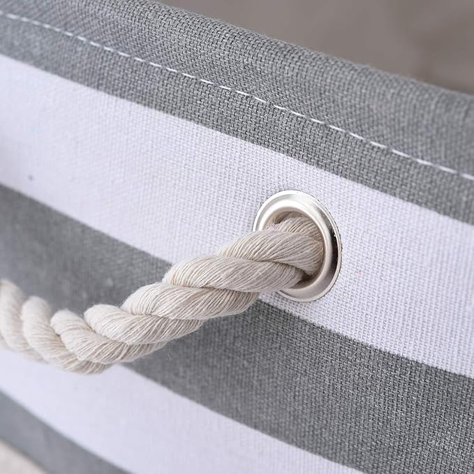 TheWarmHome Storage Basket Fabric Basket with Handles Dog Toy Basket Cloth Storage Bin Shelf Basket Decorative Storage Basket Shoe Basket Gift Basket(Grey&White Stripes-1 Pack,15.7L??11.8W??8.3H)