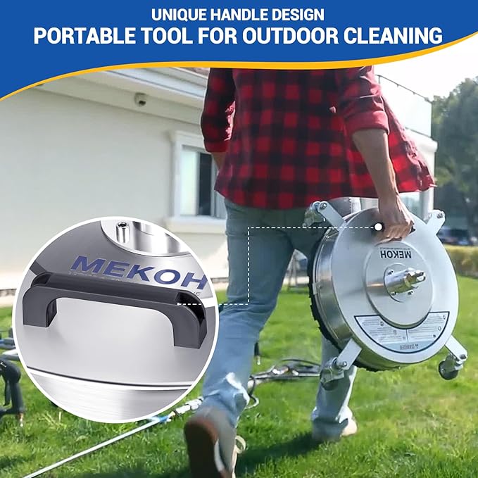 MEKOH 18" Pressure Washer Surface Cleaner 4500 PSI，4 Wheels Stainless Steel Power Washer Attachment for Driveway Sidewalk Patio Concrete Cleaning, 1/4'' Quick-Connect, 1 Extension Wand&5 Spray Nozzles