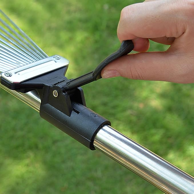 Adjustable Collapsible Garden Leaf Rake Aluminum Alloy Lawn Yard Rake for Leaf Cleaning Flower Bed and Outdoor Gardening (9 Teeth 55‑73.5cm Length 11‑31cm Width)