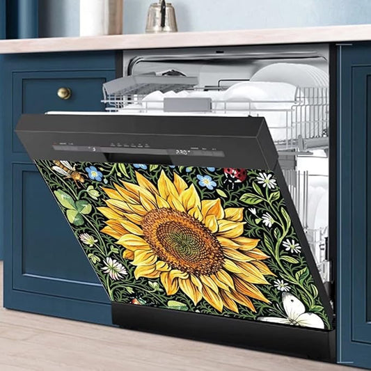 Sunflower Dishwasher Magnets Decorative Cover, Home Kitchen Dishwasher Decal Floral Refrigerator Magnet Cover Decals, Magnetic 23"x17"INCH