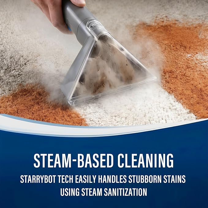 Starrybot Portable Carpet Cleaner Machine with Steam and Heating Techology,18Kpa Powerful Suction with Versatile Tools for Pets, Couch,Spot Cleaner for Stairs/Furniture/Rug(Gray)
