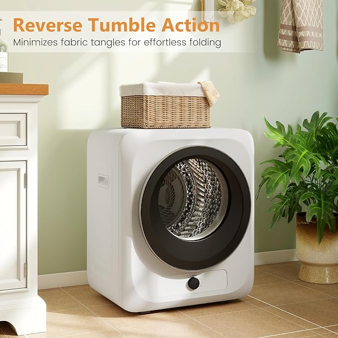 VCJ Portable Clothes Dryer for Apartment, 1.5 Cu.ft Compact Mini Electric Dryer with 5 Drying Modes, Stainless Steel Tub, Simple Knob Control, Dryer Machine for Dorm, RV, Small Space