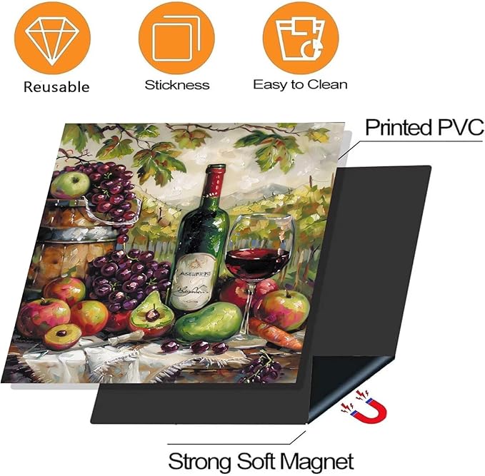 Generic Wine Decor Dishwasher Magnet Cover Kitchen Decor,Wine Bottle Country Grape Apples Fruits Painting Home Appliance Bar Decor Fridge Sticker,Refrigerator Magnetic Panel Decal 23x26