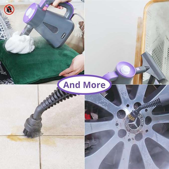 awasky Steam Cleaner Handheld: 1200W Fast 10-Sec Heat-Up-750mL (25oz) Tank-No Cooling-Refill Anytime-Lockable Steam Trigger-14-Piece Kit for Home Car Grout Tile Cleaning