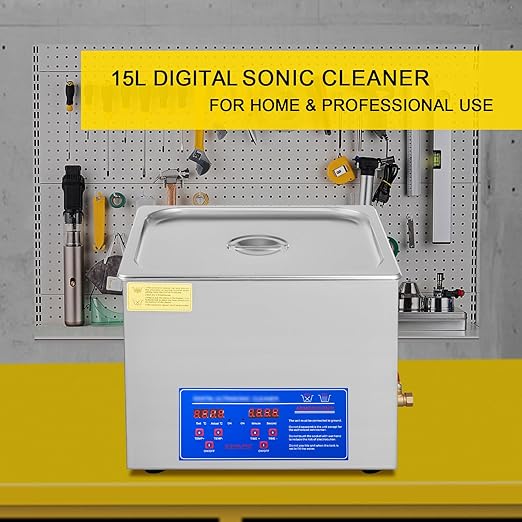 VEVOR 15L Ultrasonic Cleaner with Digital Timer&Heater Professional Ultrasonic Cleaner 40kHz Advanced Ultrasonic Cleaner 110V for Wrench Screwdriver Repairing Tools Industrial Parts Mental Cleaning