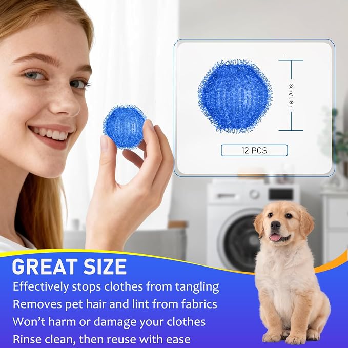 Pet Hair Remover for Laundry, Reusable Hair Catcher Balls for Pet Homes | Built for Heavy-Shedding Homes, Captures Human & Pet Hair in Washer & Dryer Loads for Clothes, Towels & Bedding, 12PCS - Image 8