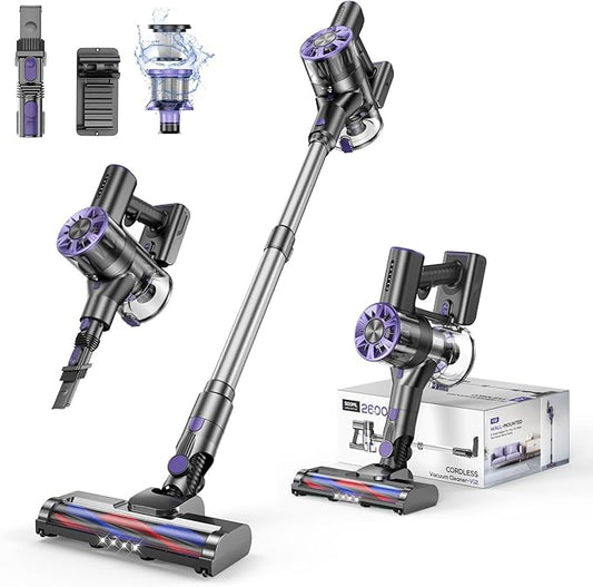 Comvtu Cordless Vacuum Cleaner for Home, 80,000PRM Powerful 4 in 1 Lightweight Stick Vacuum with 2 Adjustable Suctions, Max 40 Mins Runtime, 2600mAh Rechargeable Vacuum Cleaners (Purple Hibiscus)