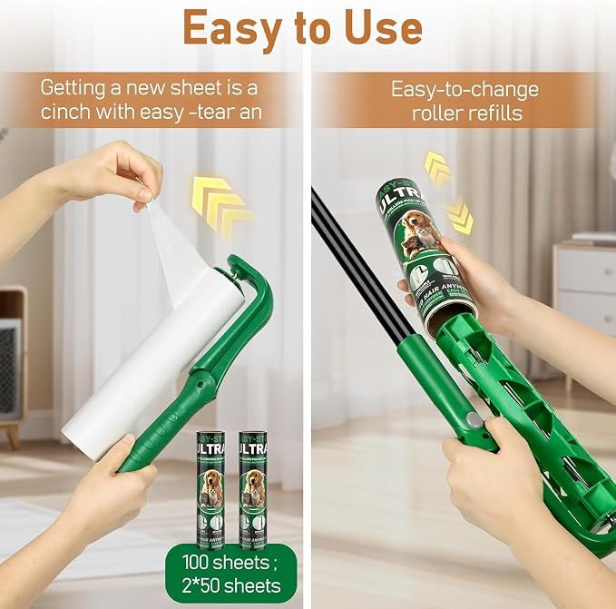 VOUBIEN 10" Large Lint Roller for Pet Hair,Giant Roller for Floor,Carpets | 59" Long Handle Big Lint Roller|100 Sheets Extra Sticky Roller Refills for Cleaning Couch,Furniture,Car Seats,Rugs,Clothing - Image 6