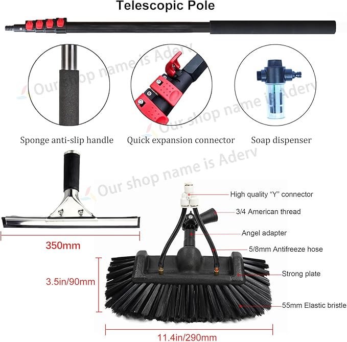 3.6-10.8M Window Cleaning Telescopic Pole,Water Fed Extendable Brush,Suitable for Cleaner Conservatory Roof Photovoltaic Panel Cleaning Extendable Solar Panel Roof Cleaning Tools (3.6M)