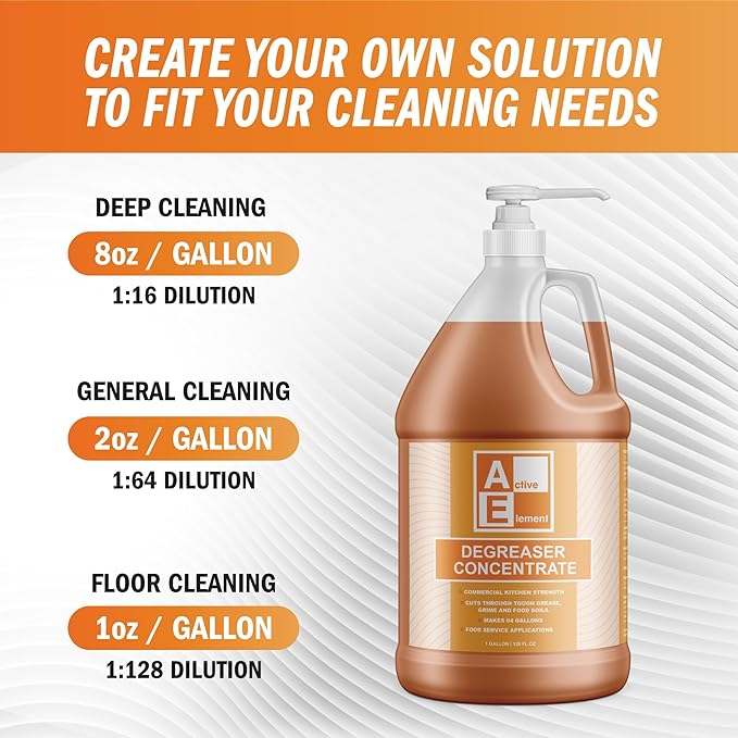 Degreaser Concentrate - Heavy Duty - Makes 64 Gallons of Cleaner- Commercial Kitchen Strength - Removes tough grease, grime and food soils - Restaurant Floor Degreaser