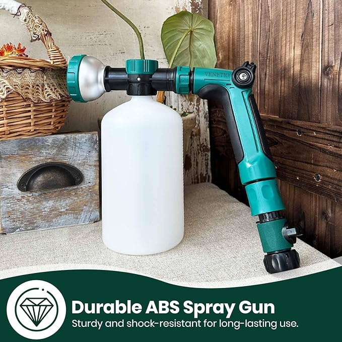 VENETIO 8-Dial Hose-End Sprayer Pro with Quick Connector for Liquid Fertilizer | Lawn and Garden Nozzle Spreader for Uniform Fertilizing, Pet Washing and Outdoor House Cleaning, 34oz Dispenser Bottle