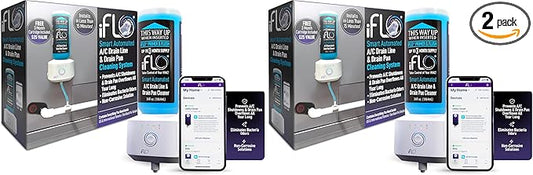 iFLO® Smart A/C Drain Line and Drain Pan Cleaner for HVAC System, Clog-Free, Easy Installation & App-Controlled Air Conditioner Maintenance, Includes 36oz Cleaner Cartridge, 3 Month Supply (Pack of 2)