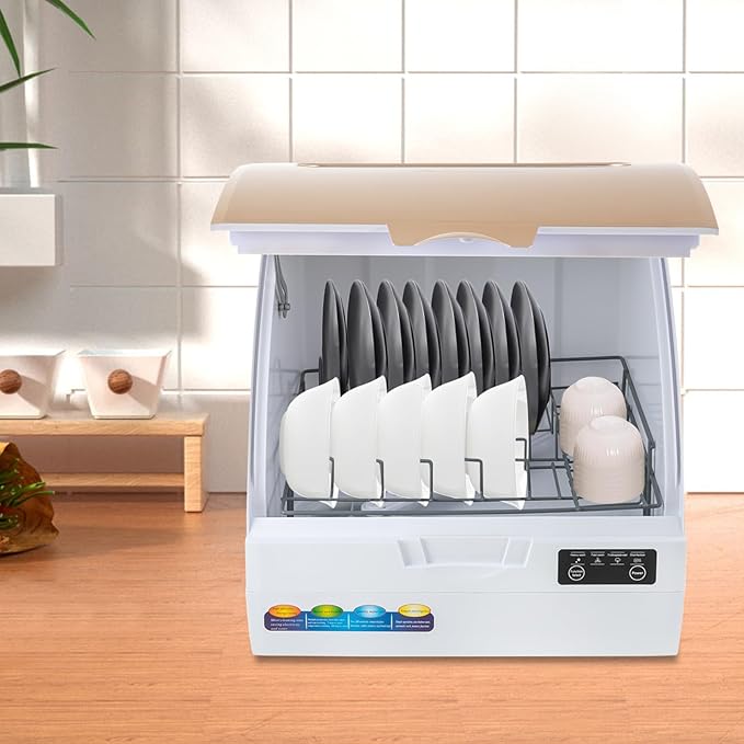 Portable Dishwasher Countertop, Smart Dishwasher, Compact Dishwashers with Built-in Water Tank, 4 Programs, 360° Spray, High-Temp& 167℉ High-Temp& Air-Dry Function, Fruit Cleaning