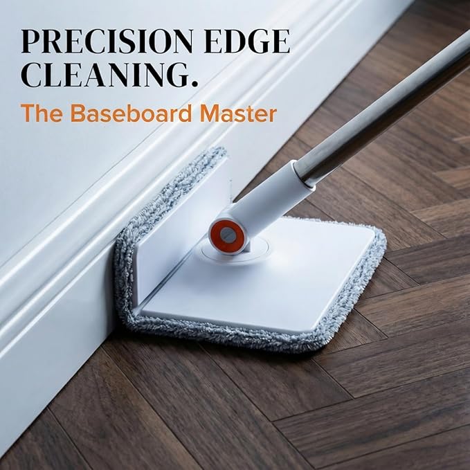 3-in-1 Precision Spin Mop & Bucket System, 71” Extra-Long Handle, Clean-Water Separation, 3 Specialized Heads for Baseboards & Corners, Compact for Hardwood & Micro-Porous Floors