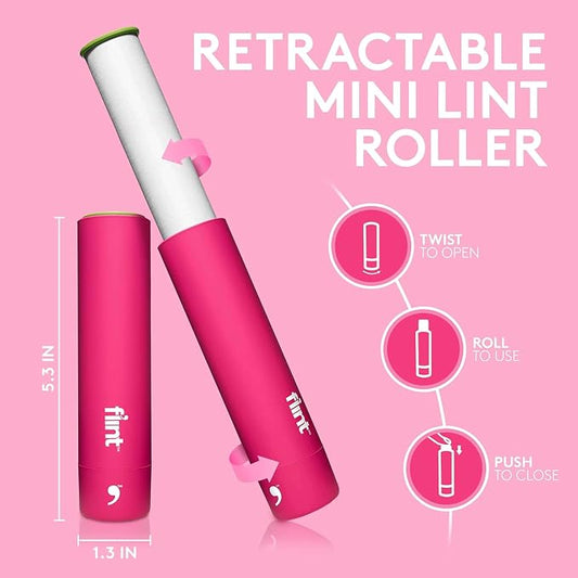 Flint Classic Pink Retractable Mini Lint Roller with 30 Extra Sticky Sheets, Small and Portable Lint Roller, Ideal Pet Hair Remover, Travel Lint Rollers for pet Hair Extra Sticky - Image 2